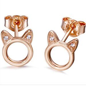 Meow Star Rose Gold Cat Stud Earrings NiB